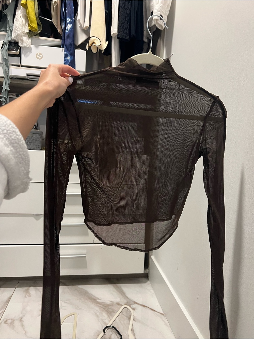 Sheer Long-Sleeve Mesh Top - Black